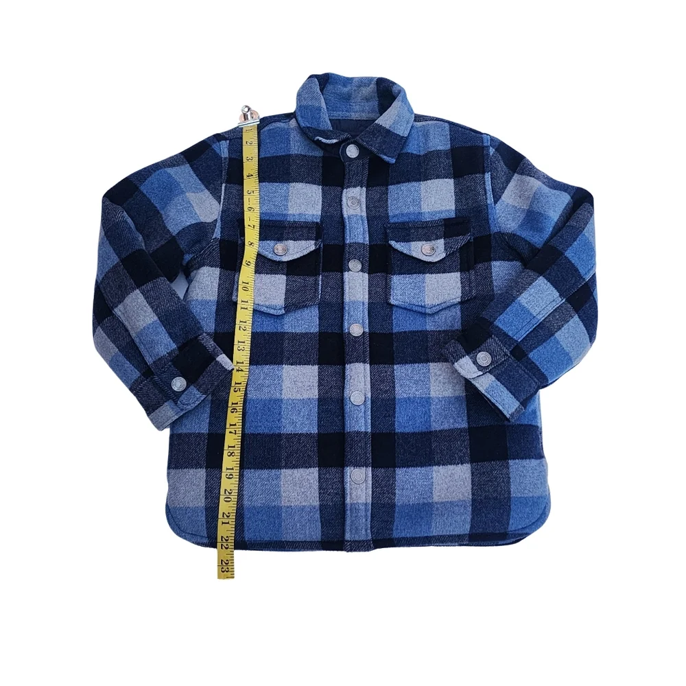 GAP Kids Boy's Work Shirt Jacket Shacket Lined Insulated Plaid Blue Gray, Size M